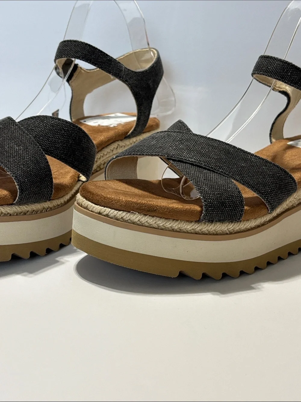 TOMS Gia Black Chambray Canvas Platform Wedge Sandal Size 10--NWT